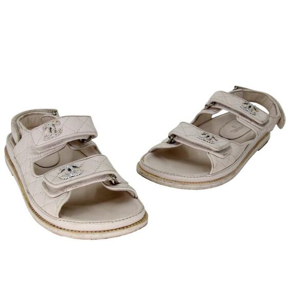 Chanel Dad Flats 38 Leather Lambskin Quilted Sandals CC-0219N-0033 - Picture 2 of 11